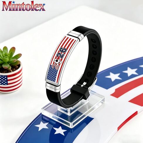 Soccer Fan Bracelet 2026 Sports Bracelet Adjustable Silicone Stainless Steel Wristband Game Day Accessories Patriotic Red White Blue Athletic Bracelet for Men Women Sports Lover Gift in Kuwait