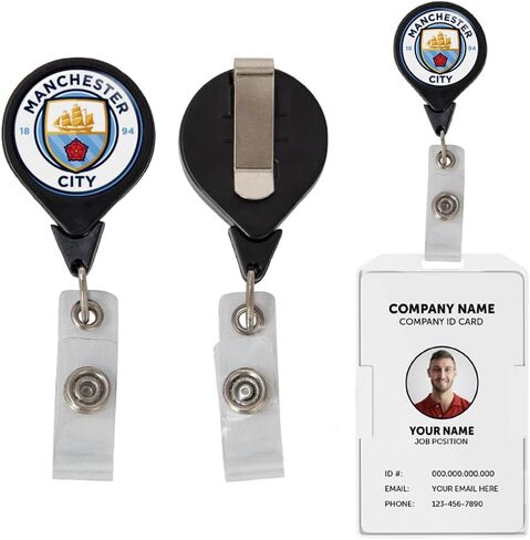 حامل شارة قابل للسحب من Desert Cactus Manchester City Man City MCFC لكرة القدم لنادي كرة القدم مع مشبك تذكرة للحبل والعمل والمدرسة والمكتب (التصميم 1) in Kuwait