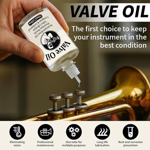 Brass Valve Oil 1.76oz for Trumpet, Trombone, French Horn, Tuba, Euphonium, All Brass Instruments Accessories | Valve and Rotor Lubricant - Odorless, Corrosion Protection Formula - Easy to Use (50ml) in Kuwait