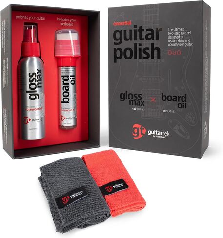 GuitarTek Essential Guitar Polish Duo Set, Premium Guitar Care Gift Set with Gloss Max Guitar Polish, Board Oil Fretboard Conditioner & 2 Microfiber Cloths in Kuwait