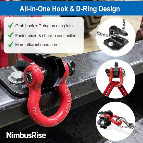 3/8" Tractor Bucket Grab Hooks with D-Ring, Bolt-On 2 Pack | Heavy-duty bolt-on tractor bucket grab hooks with D-rings for lifting, towing, recovery, and chain tie-down applications in Kuwait