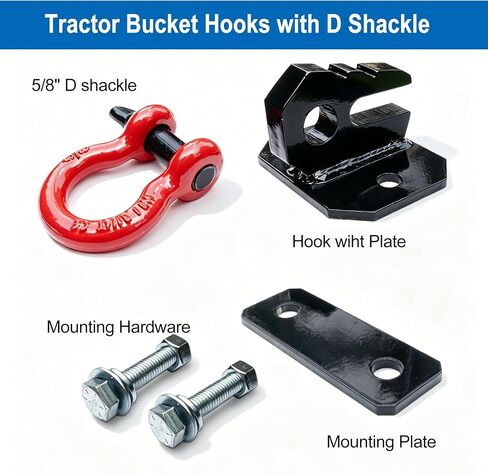 3/8" Tractor Bucket Grab Hooks with D-Ring, Bolt-On 2 Pack | Heavy-duty bolt-on tractor bucket grab hooks with D-rings for lifting, towing, recovery, and chain tie-down applications in Kuwait