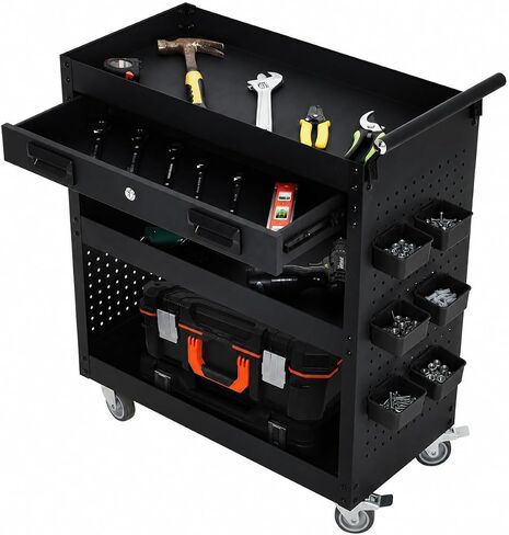 Garvee 30 Inch Rolling Tool Cart on Wheels, 3 Tier Steel Utility Tool Cabinet with 2 Drawer and Casters, Heavy Duty Tool Chest for Garage, Warehouse and Workshop in Kuwait