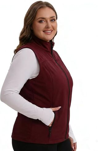 Women’s Plus Size Softshell Fleece Lined Vest, Windproof Zip Up Sleeveless Jacket, Running Hiking Golf Shell Vest in Kuwait