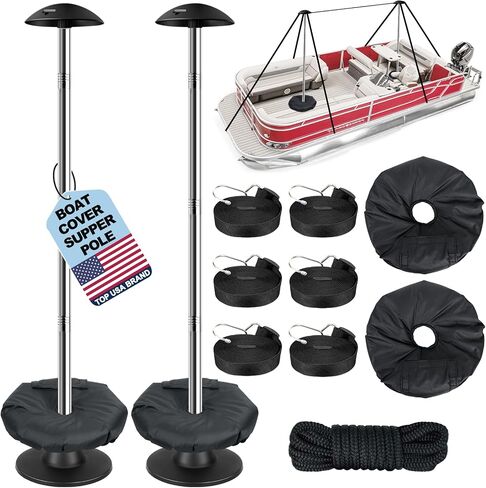 Pontoon Boat Cover Support Poles 2 Pack, Highly Stable Windproof Support Pole，Sectional Adjustable Stainless Steel Boat Cover Support Systems with Webbing Straps and Weight Bag in Saudi Arabia
