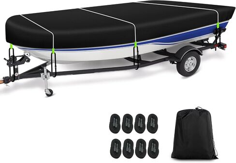 900D Heavy Duty Jon Boat Cover 14-16 ft, Waterproof with 10 Pcs Windproof Straps, Premium Protection, Essential Jon Boat Accessories for Flat-Bottom Jon Boats with Beam Width up to 75 inch in Kuwait