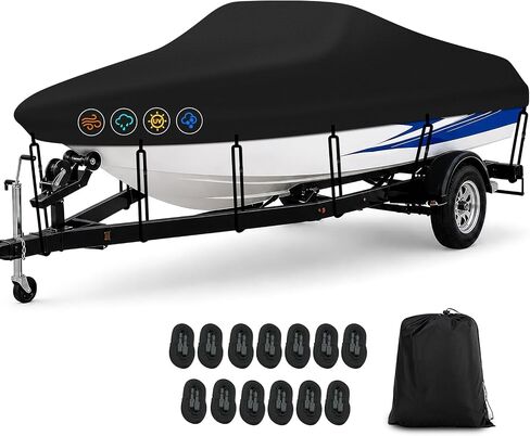 20-22ft Boat Cover, Heavy Duty Marine Grade Oxford Cloth Waterproof Trailerable Boat Cover, UV Resistant All Weather Protection for V-Hull Tri-Hull Runabout Bass Boat, Beam Width Up to 102" Black in Kuwait