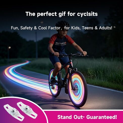 Rechargeable Bike Spoke Lights & Reflectors, 2-Pack, Waterproof & Easy to Install, 9-Color LED Bicycle Wheel Lights, Motion Sensor, 4 Lighting Modes, Safety Spoke Lights for Kids & Adults in Kuwait