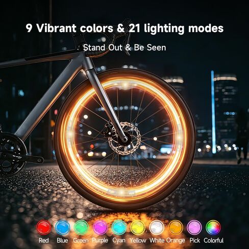 Rechargeable Bike Spoke Lights & Reflectors, 2-Pack, Waterproof & Easy to Install, 9-Color LED Bicycle Wheel Lights, Motion Sensor, 4 Lighting Modes, Safety Spoke Lights for Kids & Adults in Kuwait