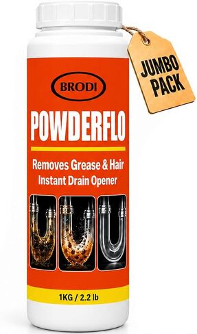 PowderFlo Drain Cleaner Powder, Quickly Dissolves Grease, Hair, Oil & Soap Clog, Fumeless, Drain Opener for Kitchen Sink, Shower, Tub & Floor Lines, Commercial Grade, Large 2.2 lb in Saudi Arabia