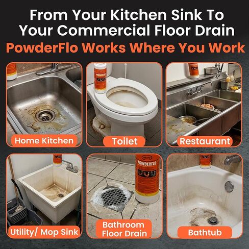 PowderFlo Drain Cleaner Powder, Quickly Dissolves Grease, Hair, Oil & Soap Clog, Fumeless, Drain Opener for Kitchen Sink, Shower, Tub & Floor Lines, Commercial Grade, Large 2.2 lb in Saudi Arabia