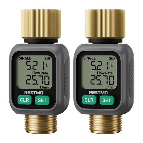 RESTMO Water Flow Meter with Dual Zone Display Screen, Brass Inlet & Outlet Water Meter, ±4% Accuracy, Measure Gallon/Liter Consumption and Flow Rate for RV, Garden Hose, Sprinkler & Nozzle Sprayer in Kuwait