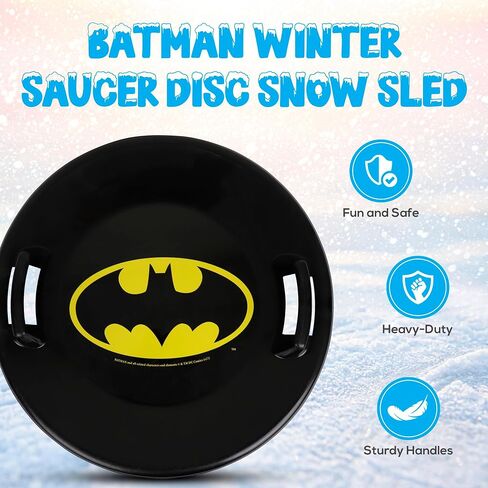 Slippery Racer Heavy-Duty Cold Resistant Downhill Pro Plastic Outdoor Winter Saucer Disc Snow Sled with Handles. (Batman- 1 Pack) in Kuwait