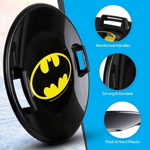Slippery Racer Heavy-Duty Cold Resistant Downhill Pro Plastic Outdoor Winter Saucer Disc Snow Sled with Handles. (Batman- 1 Pack) in Kuwait