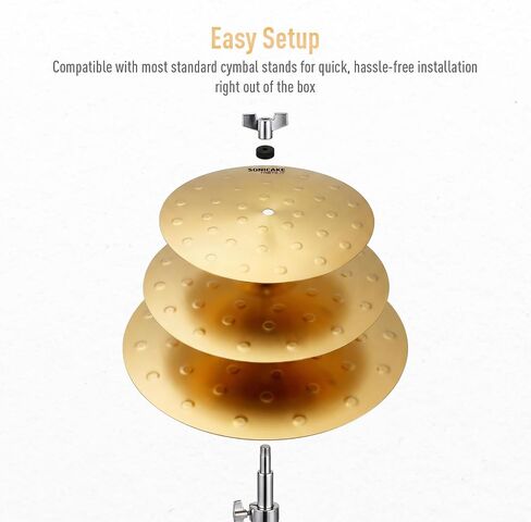 SONICAKE Clap Stack Cymbal Pack، 11 بوصة 13 بوصة 15 بوصة مجموعة الصنج الذهبية Smack Stack Cymbal لمجموعات الطبول، نغمة هجوم واضحة ساطعة، صنج الطبل للتمرين والاستوديو وأداء المسرح in Kuwait