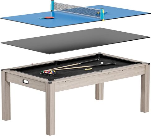 7 ft Pool Table Combo,3 in 1 Pool, Dining, & Table Tennis with Full Accessories,HDF Wood Grain Finish & Chrome Accents in Kuwait