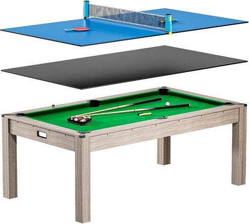 7 ft Pool Table Combo,3 in 1 Pool, Dining, & Table Tennis with Full Accessories,HDF Wood Grain Finish & Chrome Accents in Kuwait