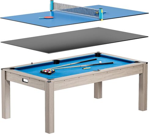 7 ft Pool Table Combo,3 in 1 Pool, Dining, & Table Tennis with Full Accessories,HDF Wood Grain Finish & Chrome Accents in Kuwait