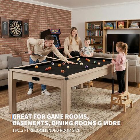 7 ft Pool Table Combo,3 in 1 Pool, Dining, & Table Tennis with Full Accessories,HDF Wood Grain Finish & Chrome Accents in Kuwait
