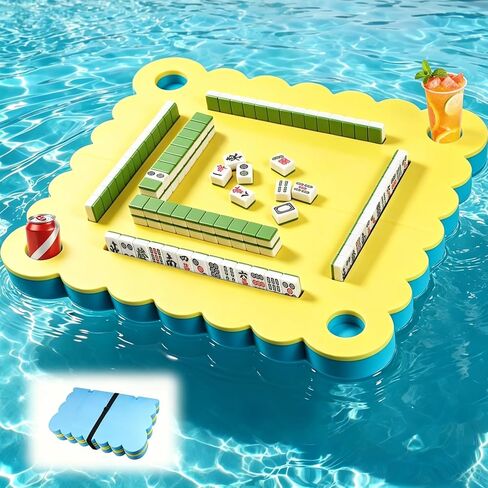 35.2" Foldable Floating Mahjong Table for Pool - Foam Board Mat for Card Games, Scrabble, Dominoes, Waterproof Pool Mahjong Float Desk for Adults Summer Swimming Pool Party Tray in Kuwait