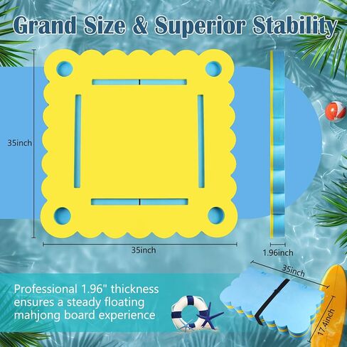 35.2" Foldable Floating Mahjong Table for Pool - Foam Board Mat for Card Games, Scrabble, Dominoes, Waterproof Pool Mahjong Float Desk for Adults Summer Swimming Pool Party Tray in Kuwait