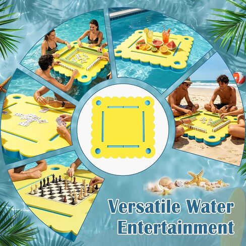35.2" Foldable Floating Mahjong Table for Pool - Foam Board Mat for Card Games, Scrabble, Dominoes, Waterproof Pool Mahjong Float Desk for Adults Summer Swimming Pool Party Tray in Kuwait