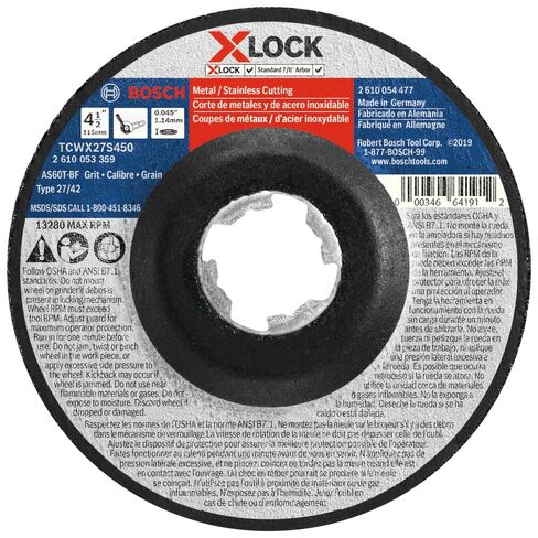 BOSCH TCWX27S450-25 4-1/2 بوصة × 0.045 بوصة X-Lock Arbor Type 27A (ISO 42) عجلة جلخ قطع معدنية سريعة 60 حبيبة/ستانلس ستيل in Kuwait