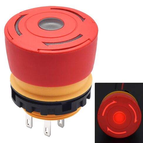 Ultra-Short 22mm Emergency Stop Button with Light, 2NC Emergency Shut Off Switch E-Stop Push Button Switches Waterproof for Outdoor use, IP65 250V 5Amp in Kuwait