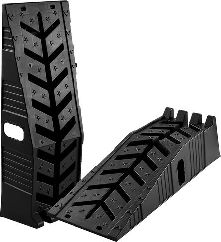 2 Pack Low Profile Plastic Car Service Ramps, Portable Auto Ramps for Oil Change &Vehicle Maintenance, 8.6" Lift Height, 17° Incline, Anti-Slip Base, Stackable with Handles,17000lbs GVW Capacity in Kuwait