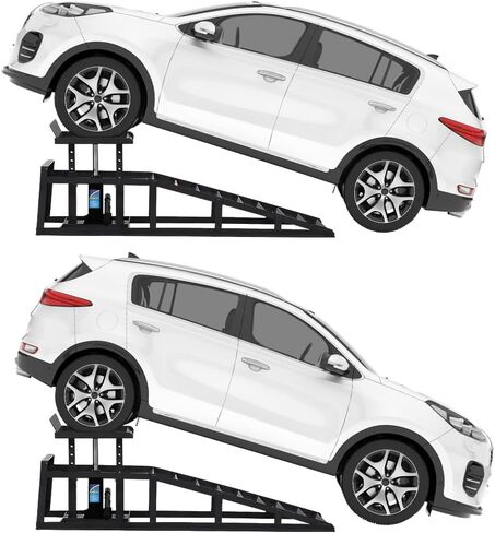 2 Pack Hydraulic Car and Truck Service Ramps,Low Profile Car Lift Service Ramps for Oil Changes,11000 Lbs (5 Tons), Adjustable Lift Height 9.8" to 16.21", Home Garage,Vehicle Auto Garage in Kuwait