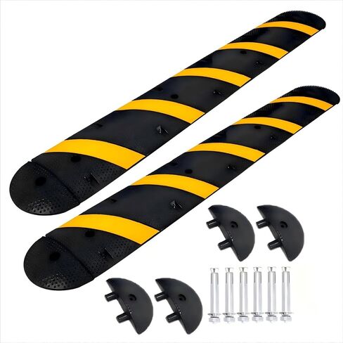 6FT Rubber Speed Bumps (2 Pack), 66000 LB Capacity Heavy-Duty Speed Humps with 8 Bolts for Parking Lots, Roads, Schools, Warehouses, Hotels 72inch in Kuwait