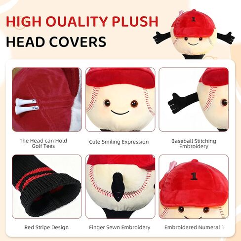 Funny Baseball Golf Driver Headcover Cartoon Golf Club Head Covers Golf Club Covers Driver Cover Fits 460cc Driver Head in Kuwait