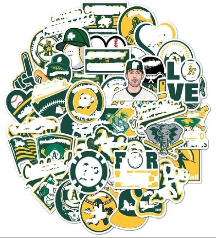 50pcs Oakland Baseball Sport Stickers, 50pcs Waterproof Vinyl Decals for Laptop, Water Bottle, Phone, Luggage, Notebook, Car, for Boys, Girls, Teens, Adults in Kuwait