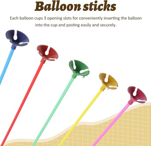 SHERCHPRY 100 Sets Balloon Rod and Support Kit with Cups 32cm Colorful Thickened Poles for Table Centerpieces Party Decorations and Event Balloon Holders in Kuwait