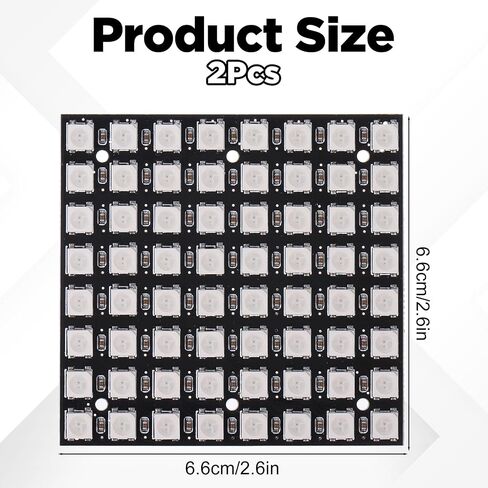 2 حزمة LED مصفوفة WS2812B 8x8 64 بت Led مصفوفة لوحة 64-Led Ws8212b 8x8 لوحات كامل اللون 5050 RGB LED-مصباح لوحة ضوء لمشروع DIY in Kuwait