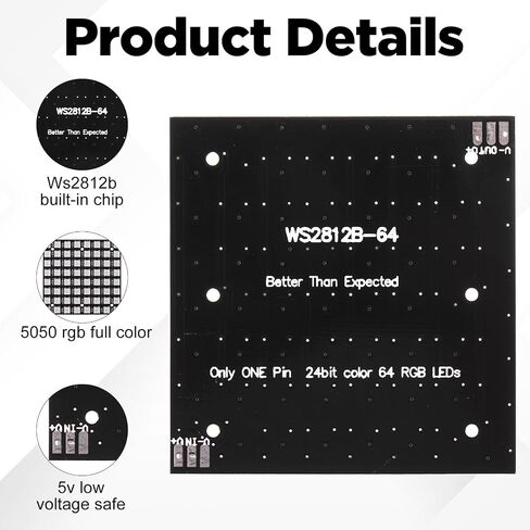 2 حزمة LED مصفوفة WS2812B 8x8 64 بت Led مصفوفة لوحة 64-Led Ws8212b 8x8 لوحات كامل اللون 5050 RGB LED-مصباح لوحة ضوء لمشروع DIY in Kuwait