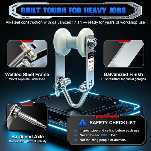 1100LB Pipe Trolley for 1.37"-2.36" Round Pipe, Overhead Garage Lift for Ceiling Track & Workshop in Saudi Arabia