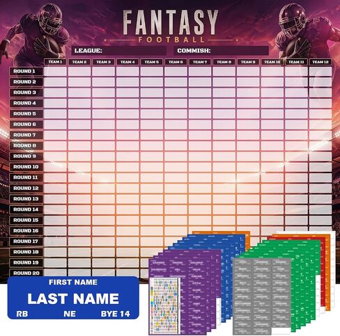 مجموعة DLY Oasis Fantasy Football Draft Board 2026-2027 - 12 فريقًا، 20 جولة، أكثر من 600 ملصق لاعب وملصقات فارغة، مبتدئون محدثون وجدول مسودة لحفلات المسودة المباشرة in Kuwait