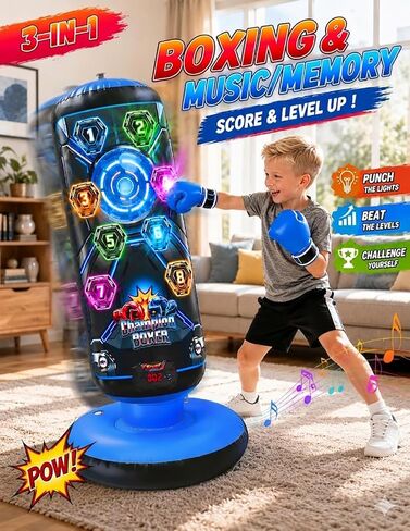 2026 New 51-Inch Punching Bag for Kids with Music,Birthday Gift for Boys | 4 Game Modes, 8 Targets,Boxing Equipment, Outdoor Toys for children Ages 4-12 in Kuwait