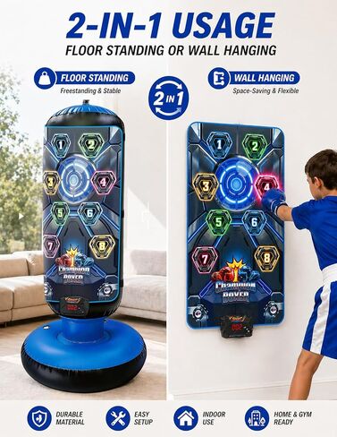 2026 New 51-Inch Punching Bag for Kids with Music,Birthday Gift for Boys | 4 Game Modes, 8 Targets,Boxing Equipment, Outdoor Toys for children Ages 4-12 in Kuwait