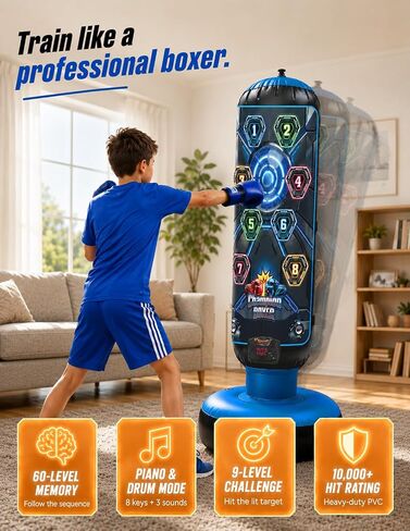 2026 New 51-Inch Punching Bag for Kids with Music,Birthday Gift for Boys | 4 Game Modes, 8 Targets,Boxing Equipment, Outdoor Toys for children Ages 4-12 in Kuwait
