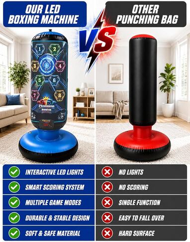 2026 New 51-Inch Punching Bag for Kids with Music,Birthday Gift for Boys | 4 Game Modes, 8 Targets,Boxing Equipment, Outdoor Toys for children Ages 4-12 in Kuwait