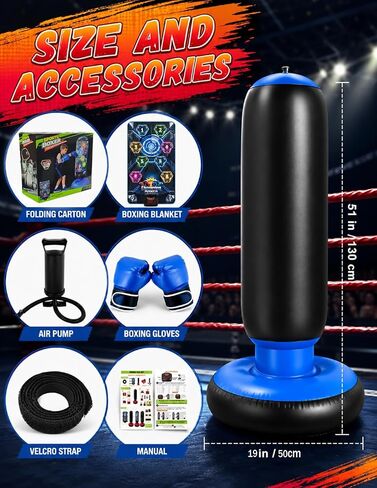 2026 New 51-Inch Punching Bag for Kids with Music,Birthday Gift for Boys | 4 Game Modes, 8 Targets,Boxing Equipment, Outdoor Toys for children Ages 4-12 in Kuwait