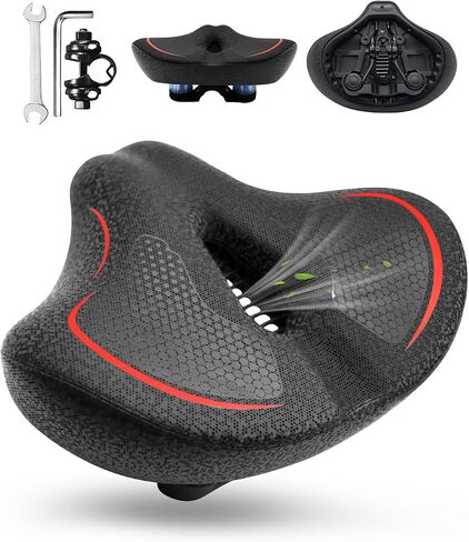 2026 New Oversize Bike Seat for Men Women, Extra Wide Noseless Bicycle Seat for Fat People, 3D Leather Waterproof Comfort Bike Saddle Universal Fit for Cruiser, Peloton, Exercise, City Bike (Hole) in Kuwait