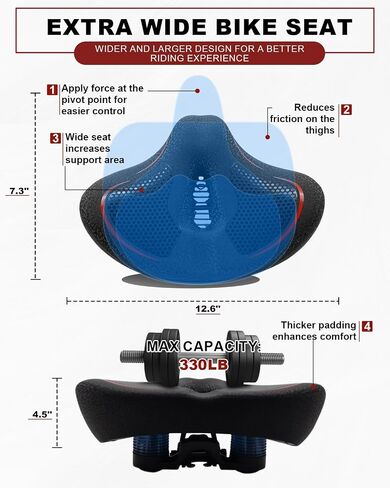 2026 New Oversize Bike Seat for Men Women, Extra Wide Noseless Bicycle Seat for Fat People, 3D Leather Waterproof Comfort Bike Saddle Universal Fit for Cruiser, Peloton, Exercise, City Bike (Hole) in Kuwait
