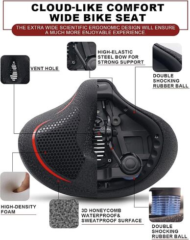 2026 New Oversize Bike Seat for Men Women, Extra Wide Noseless Bicycle Seat for Fat People, 3D Leather Waterproof Comfort Bike Saddle Universal Fit for Cruiser, Peloton, Exercise, City Bike (Hole) in Kuwait