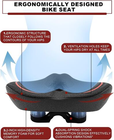 2026 New Oversize Bike Seat for Men Women, Extra Wide Noseless Bicycle Seat for Fat People, 3D Leather Waterproof Comfort Bike Saddle Universal Fit for Cruiser, Peloton, Exercise, City Bike (Hole) in Kuwait