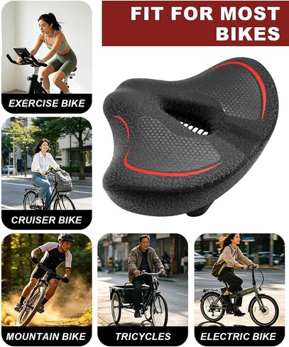 2026 New Oversize Bike Seat for Men Women, Extra Wide Noseless Bicycle Seat for Fat People, 3D Leather Waterproof Comfort Bike Saddle Universal Fit for Cruiser, Peloton, Exercise, City Bike (Hole) in Kuwait