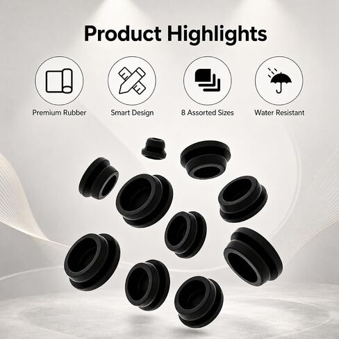 125 Pcs Black Rubber Plugs for Round Holes, Various Sizes of Round Hole Silicone Tool, 8 Sizes of Rubber Grommets Rubber Stoppers Plugs Suitable for Car Wiring Furniture in Kuwait