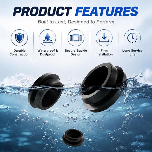 125 Pcs Black Rubber Plugs for Round Holes, Various Sizes of Round Hole Silicone Tool, 8 Sizes of Rubber Grommets Rubber Stoppers Plugs Suitable for Car Wiring Furniture in Kuwait